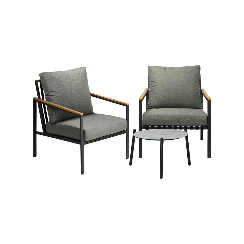 Livsip 3PCS Outdoor Patio Lounge Set Grey 50cm Coffee Table Sofa Chairs