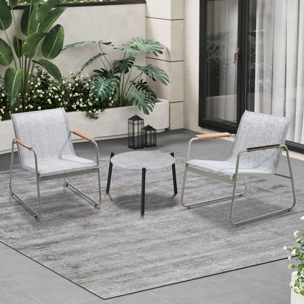 Livsip 3PCS Outdoor Bistro Set Patio Chair 50cm Coffee Table Textilene