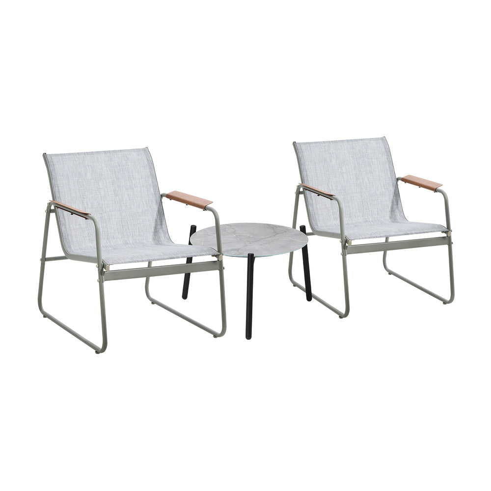 Livsip 3PCS Outdoor Bistro Set Patio Chair 50cm Coffee Table Textilene