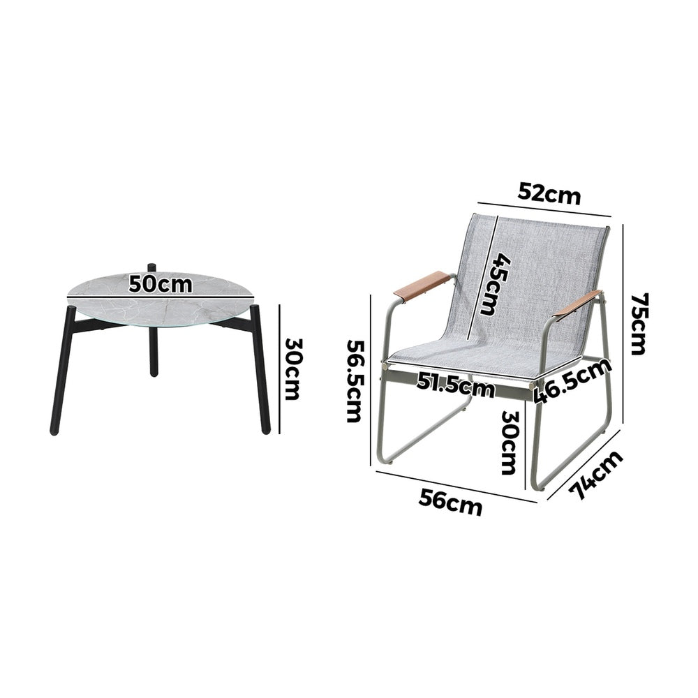 Livsip 3PCS Outdoor Bistro Set Patio Chair 50cm Coffee Table Textilene