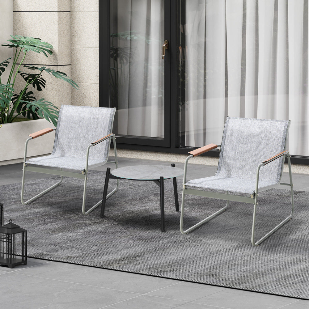 Livsip 3PCS Outdoor Bistro Set Patio Chair 50cm Coffee Table Textilene