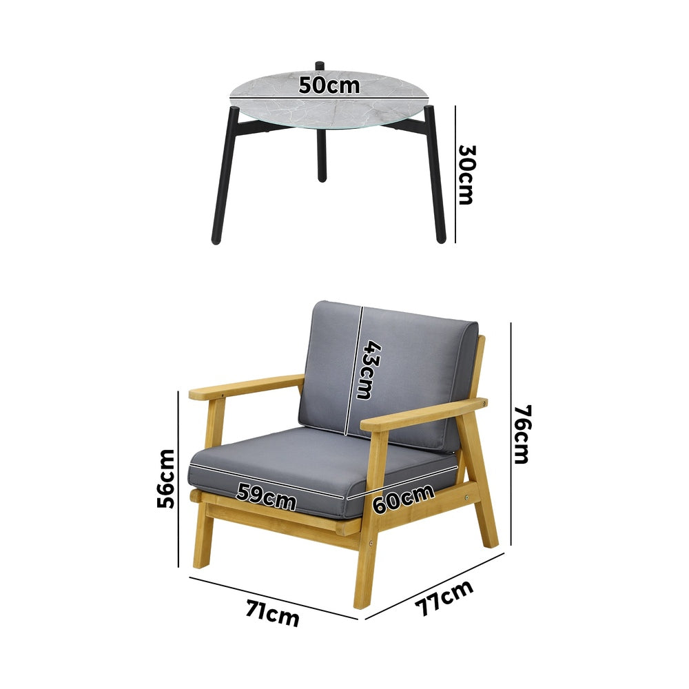 Livsip 2 Seater Outdoor Patio Sets 50cm Grey Coffee Side Table