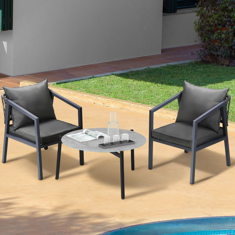 Livsip 3PCS Outdoor Patio Set 70cm Coffee Table Grey Chairs