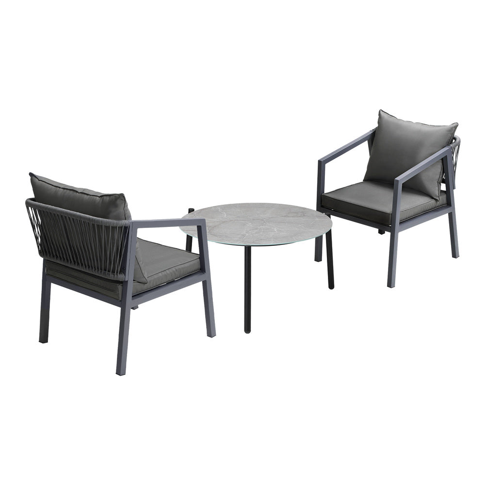 Livsip 3PCS Outdoor Patio Set 70cm Coffee Table Grey Chairs