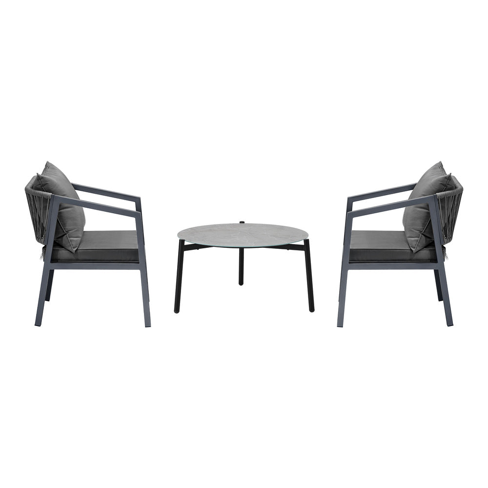 Livsip 3PCS Outdoor Patio Set 70cm Coffee Table Grey Chairs