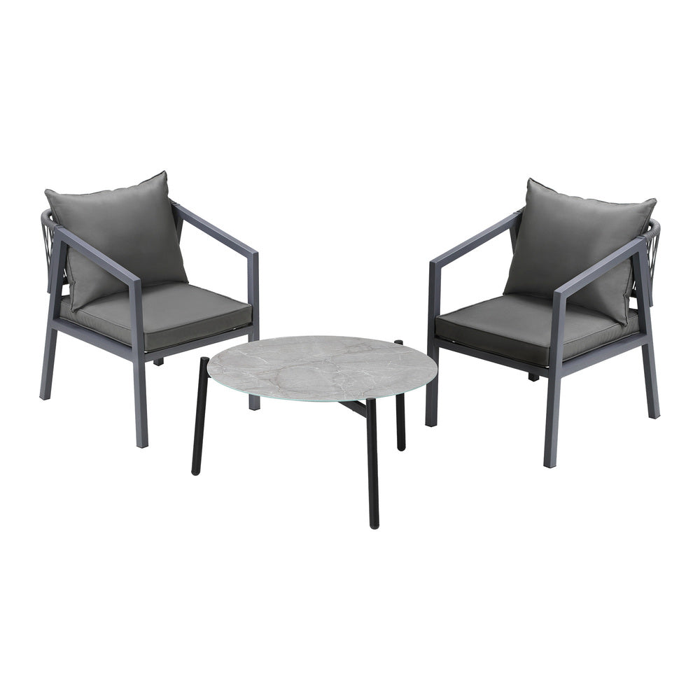 Livsip 3PCS Outdoor Patio Set 70cm Coffee Table Grey Chairs