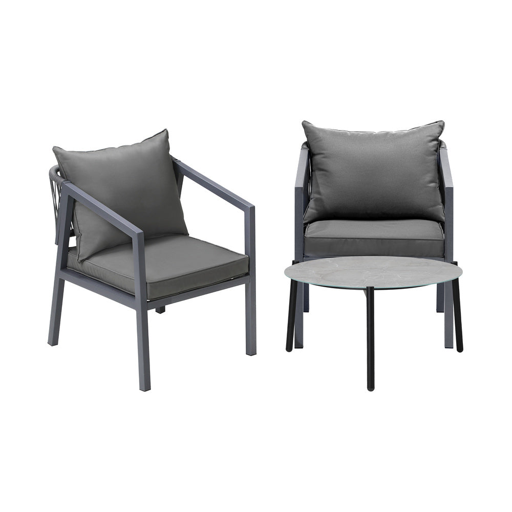 Livsip 3PCS Outdoor Patio Set 70cm Coffee Table Grey Chairs