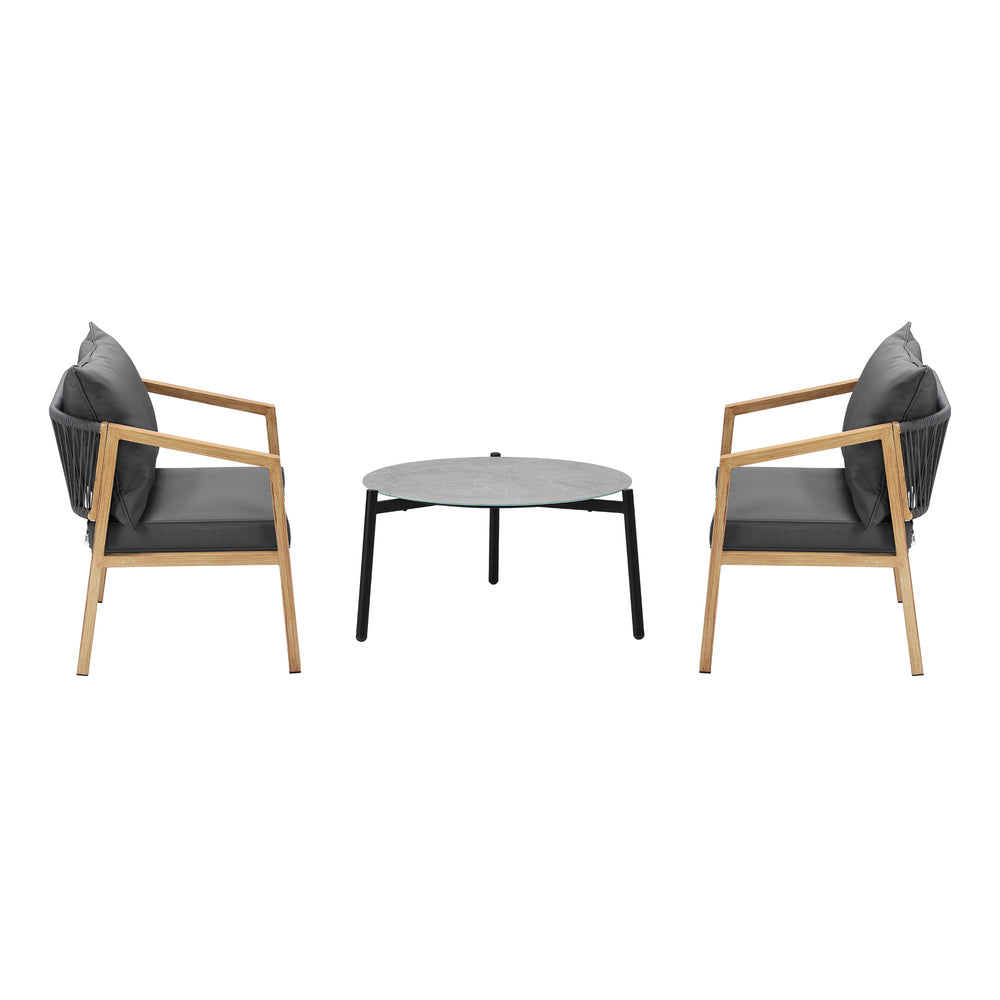 Livsip 3PCS Outdoor Patio Set 70cm Coffee Table Natural Chairs