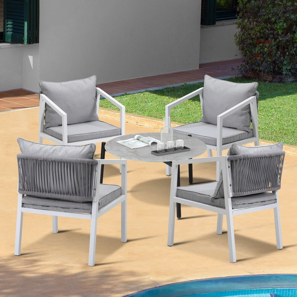 Livsip 5PCS Outdoor Patio Set 70cm Coffee Table 4 Armchairs