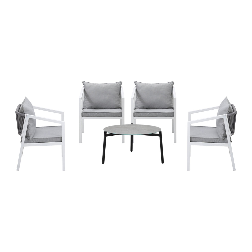 Livsip 5PCS Outdoor Patio Set 70cm Coffee Table 4 Armchairs