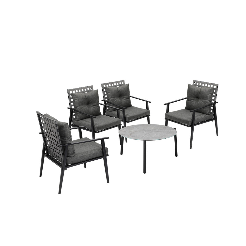Livsip 5pc Outdoor Patio Set 70CM Grey Marble Table Rattan Chairs