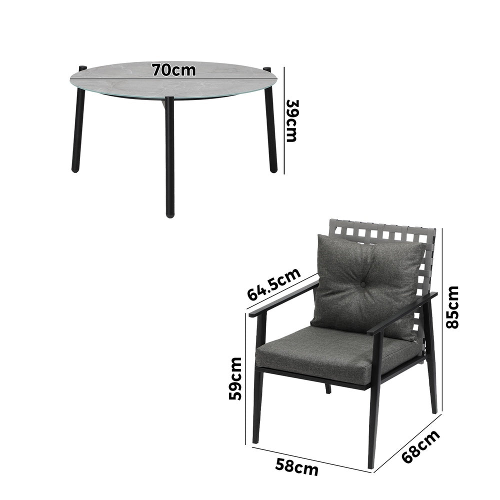 Livsip 5pc Outdoor Patio Set 70CM Grey Marble Table Rattan Chairs