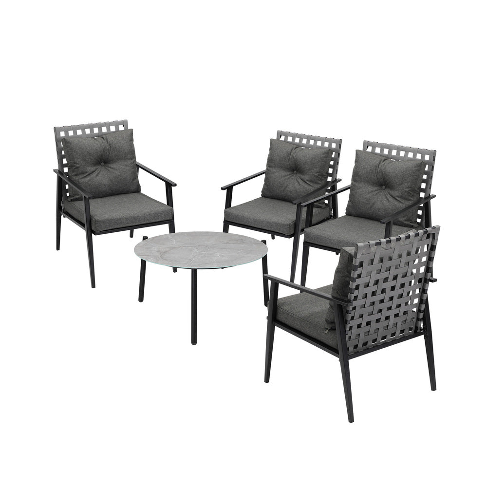 Livsip 5pc Outdoor Patio Set 70CM Grey Marble Table Rattan Chairs
