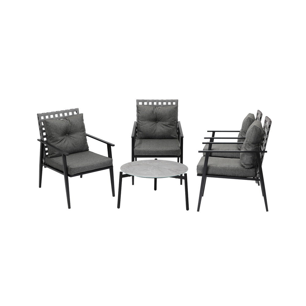 Livsip 5pc Outdoor Patio Set 70CM Grey Marble Table Rattan Chairs