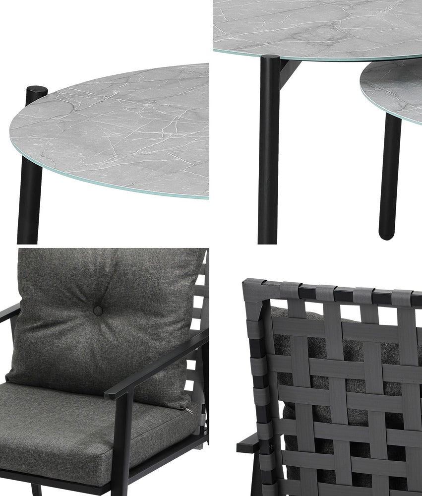 Livsip 5pc Outdoor Patio Set 70CM Grey Marble Table Rattan Chairs