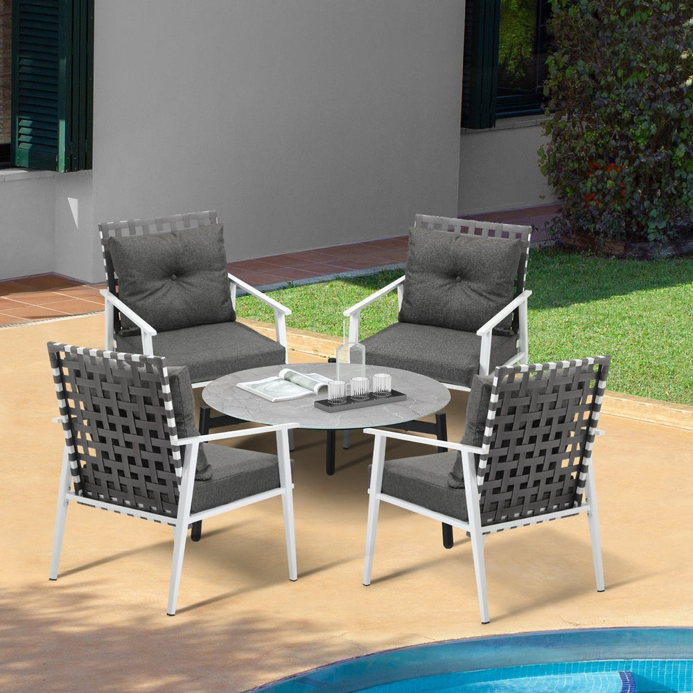 Livsip 5pc Outdoor Lounge Sets 70CM Grey Round Table Rattan Chairs
