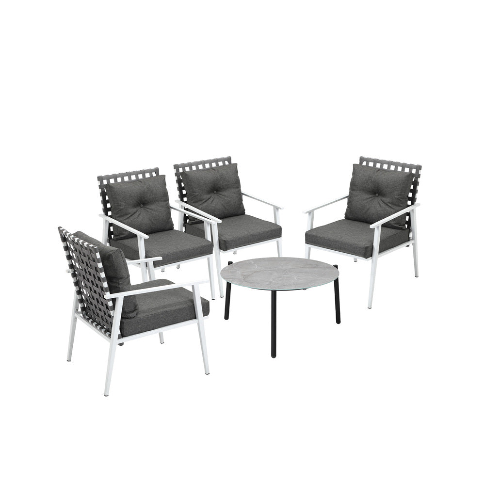 Livsip 5pc Outdoor Lounge Sets 70CM Grey Round Table Rattan Chairs