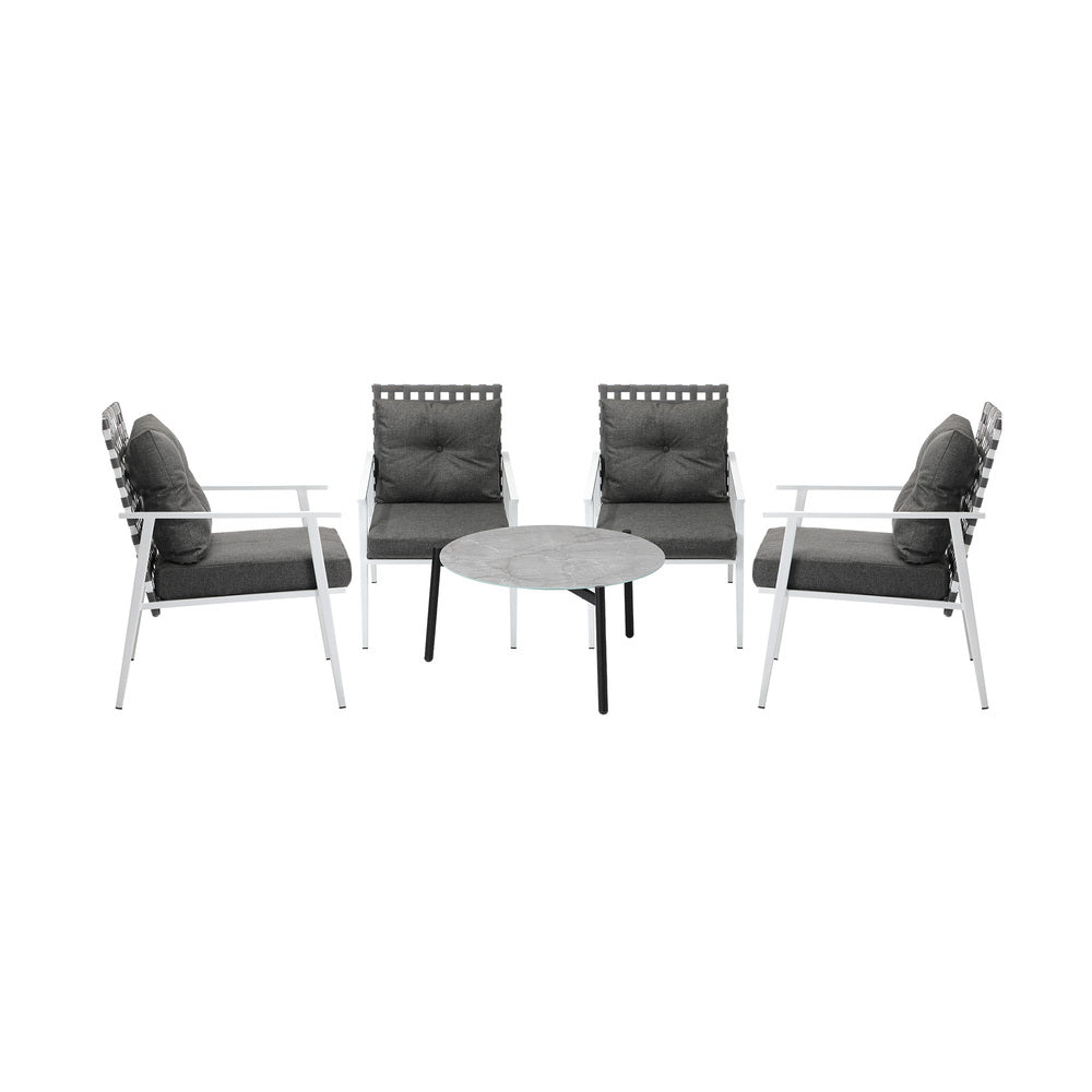 Livsip 5pc Outdoor Lounge Sets 70CM Grey Round Table Rattan Chairs