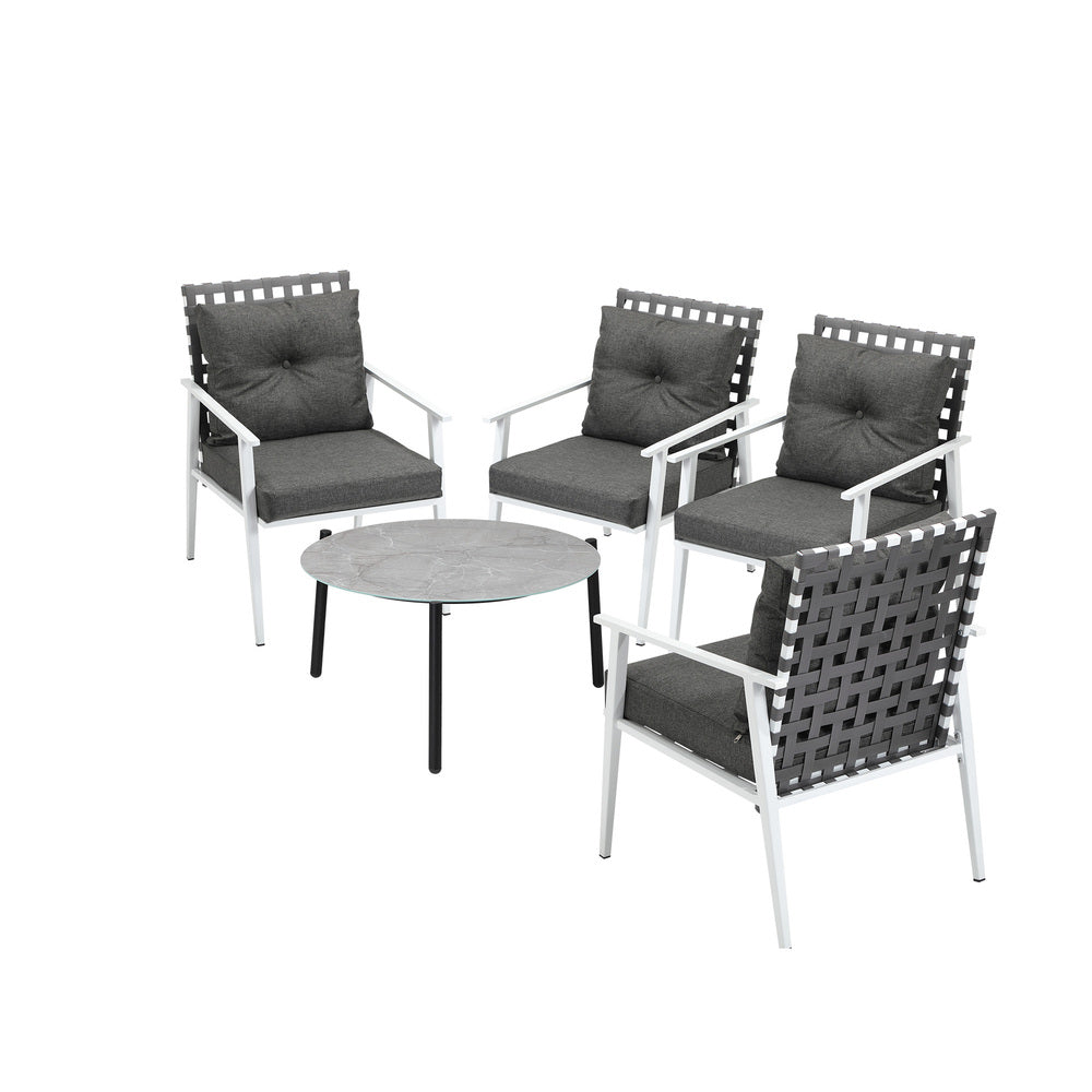 Livsip 5pc Outdoor Lounge Sets 70CM Grey Round Table Rattan Chairs