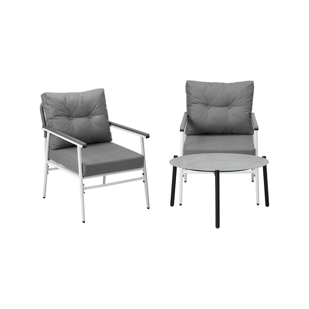 Livsip 3PC Outdoor Patio Set 70cm Table Grey and White Armchairs