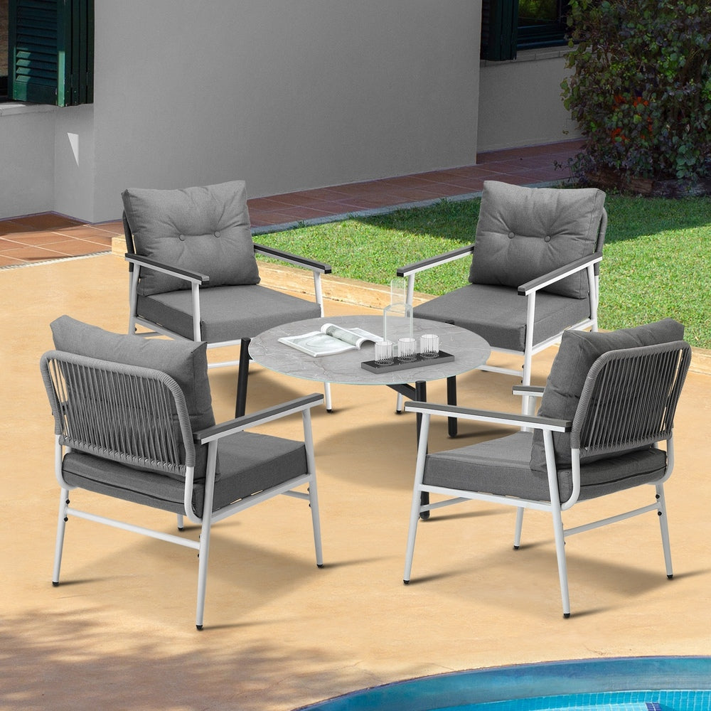 Livsip Outdoor Patio Set 5PC 70cm Table Grey and White Armchair