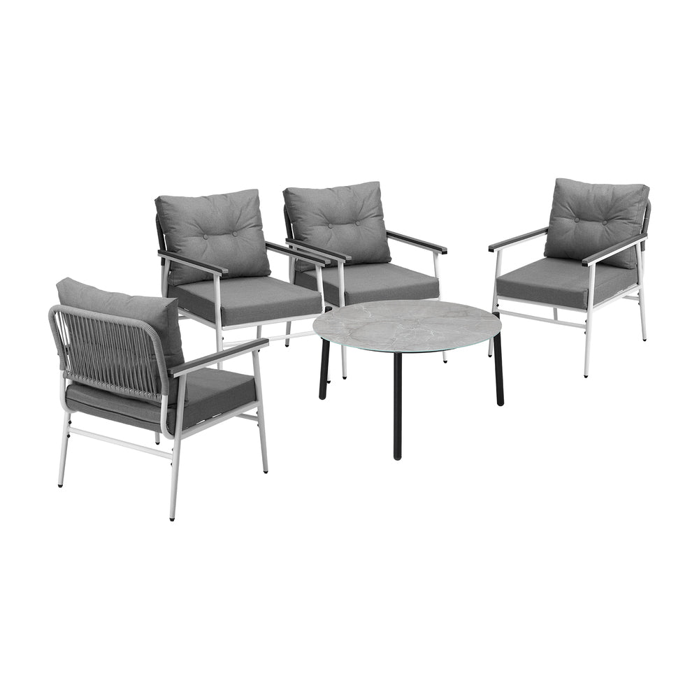 Livsip Outdoor Patio Set 5PC 70cm Table Grey and White Armchair
