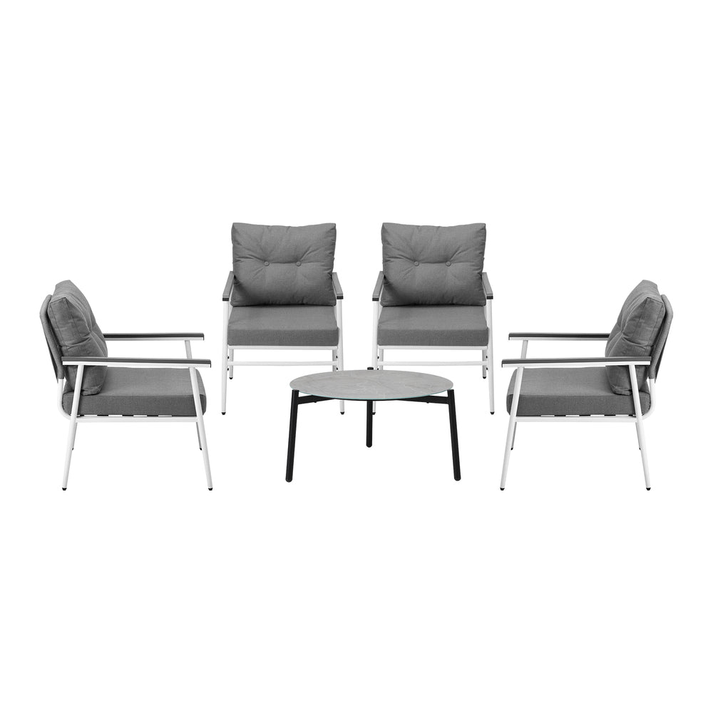 Livsip Outdoor Patio Set 5PC 70cm Table Grey and White Armchair