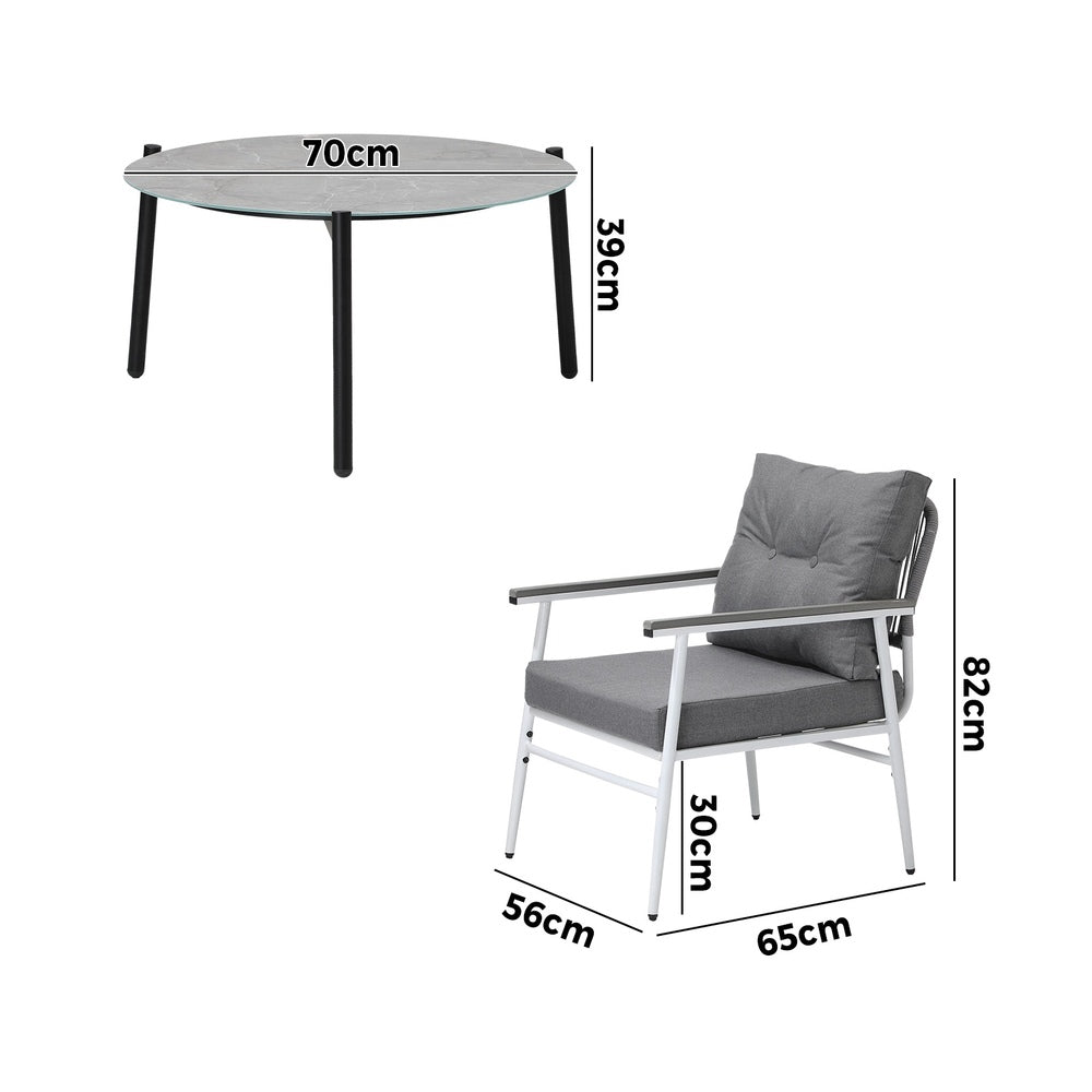 Livsip Outdoor Patio Set 5PC 70cm Table Grey and White Armchair
