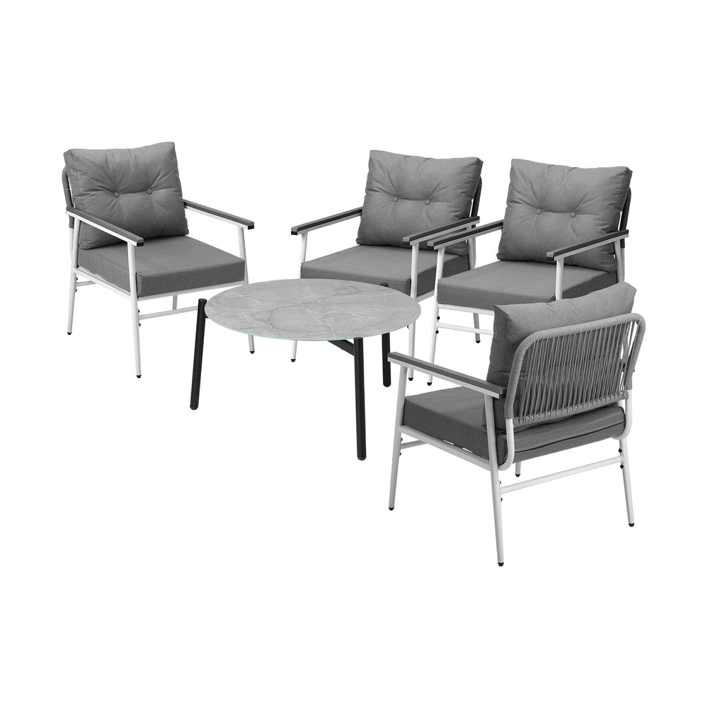 Livsip Outdoor Patio Set 5PC 70cm Table Grey and White Armchair