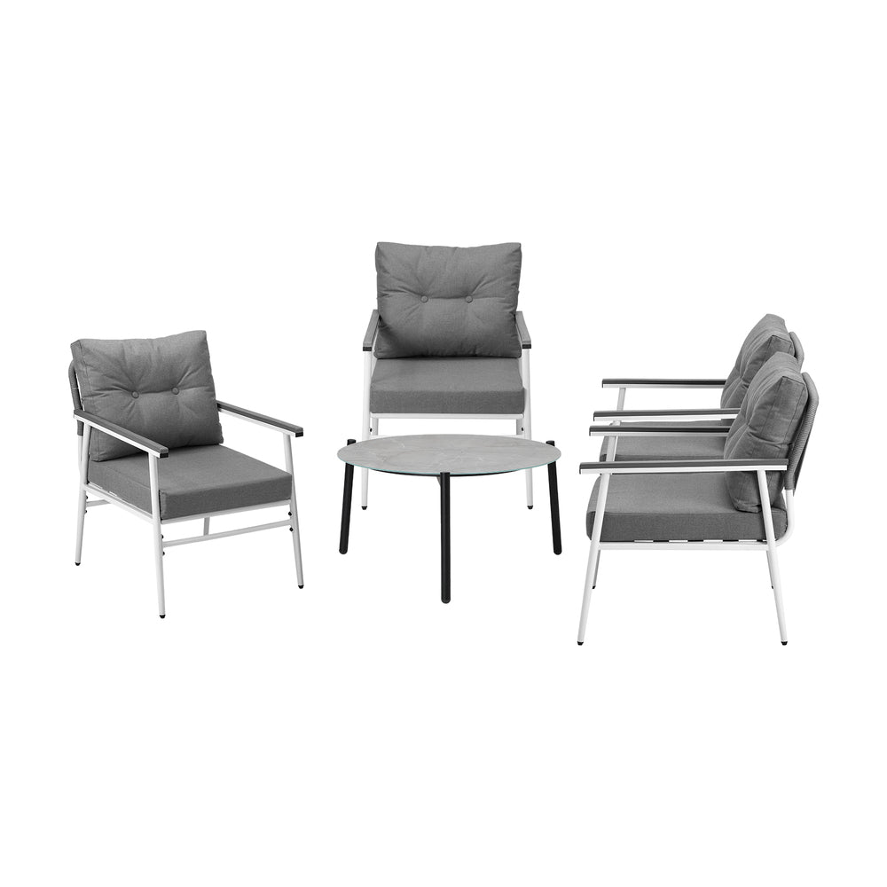 Livsip Outdoor Patio Set 5PC 70cm Table Grey and White Armchair