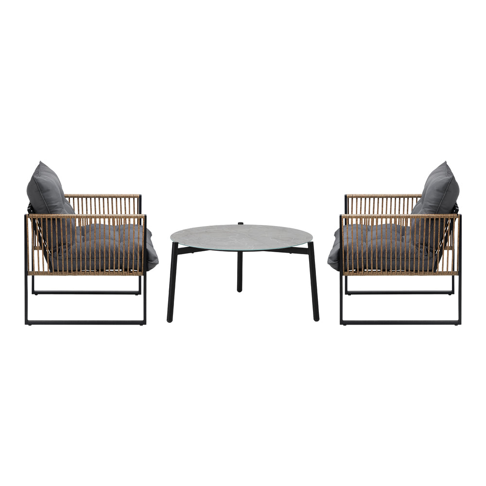 Livsip 3PCS Outdoor Patio Set Grey 70cm Coffee Table Rattan Chairs