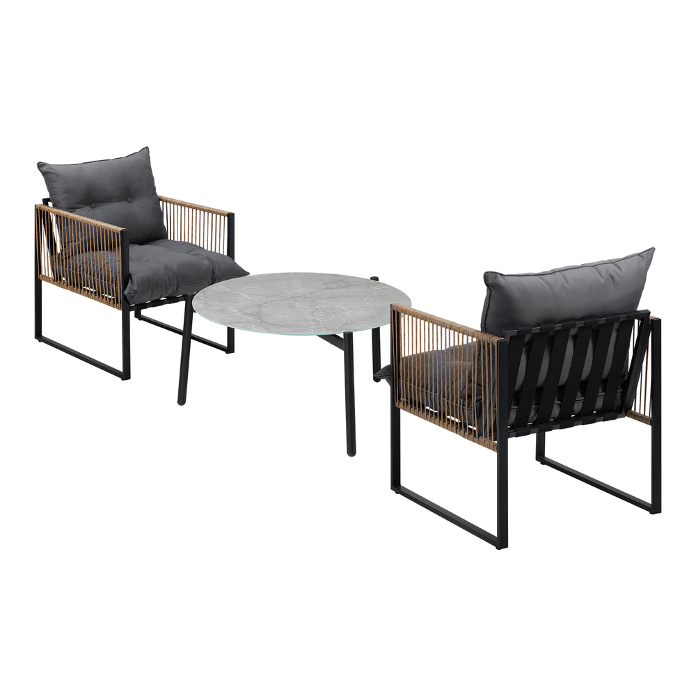 Livsip 3PCS Outdoor Patio Set Grey 70cm Coffee Table Rattan Chairs