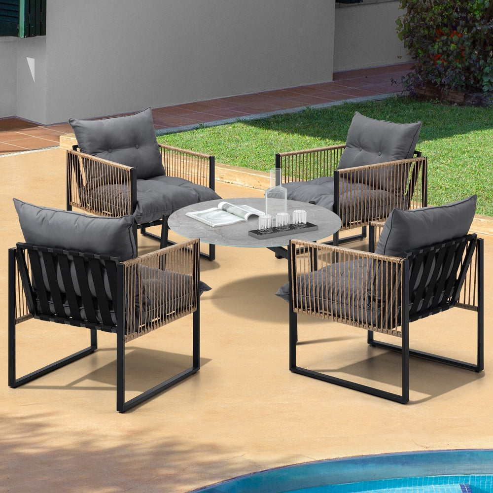 Livsip 5PCS Outdoor Patio Set 70cm Grey Coffee Table Rattan Chairs