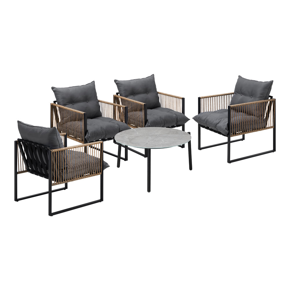 Livsip 5PCS Outdoor Patio Set 70cm Grey Coffee Table Rattan Chairs
