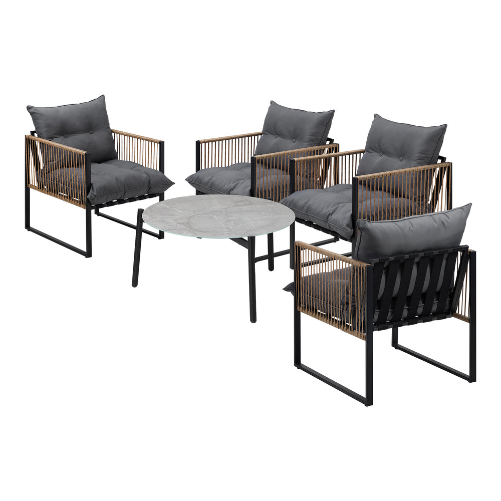 Livsip 5PCS Outdoor Patio Set 70cm Grey Coffee Table Rattan Chairs