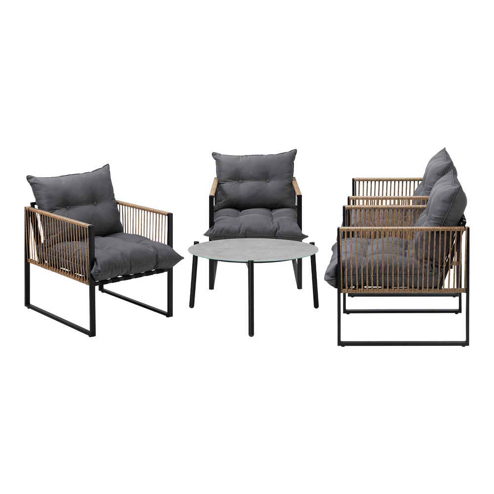 Livsip 5PCS Outdoor Patio Set 70cm Grey Coffee Table Rattan Chairs