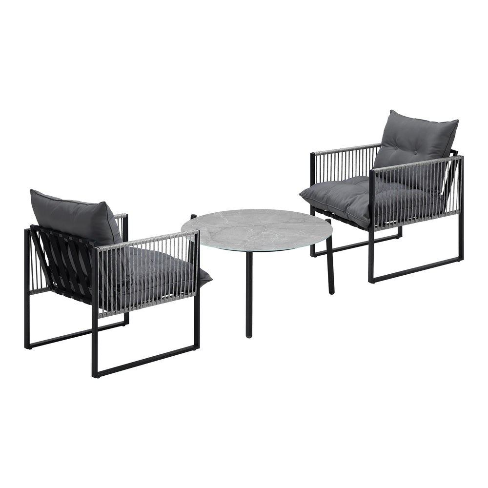 Livsip 3PCS Outdoor Patio Set Grey 70cm Table Cushioned Armchairs