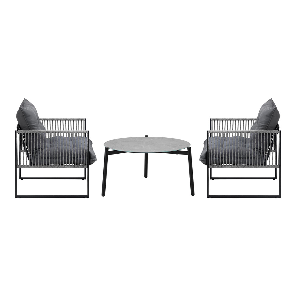 Livsip 3PCS Outdoor Patio Set Grey 70cm Table Cushioned Armchairs