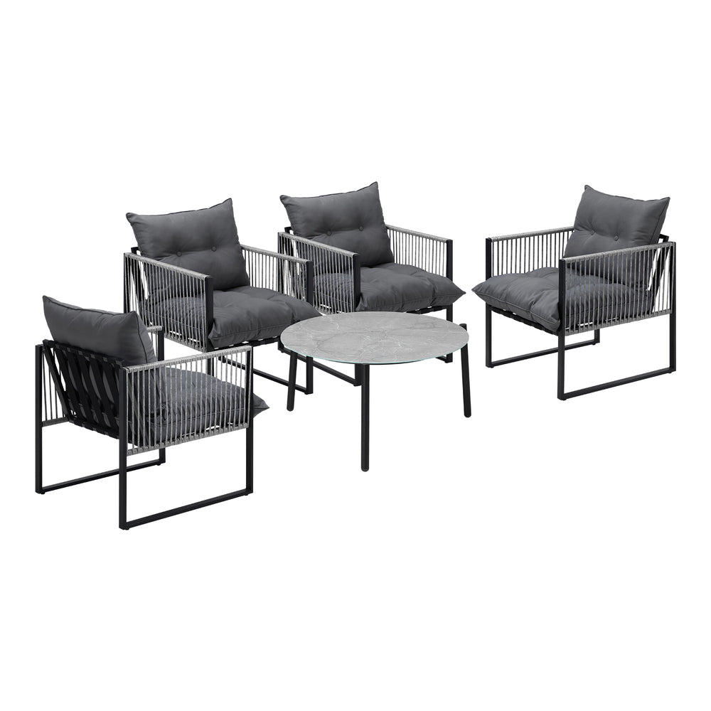 Livsip 5PCS Outdoor Patio Set Grey 70cm Table Cushioned Armchairs