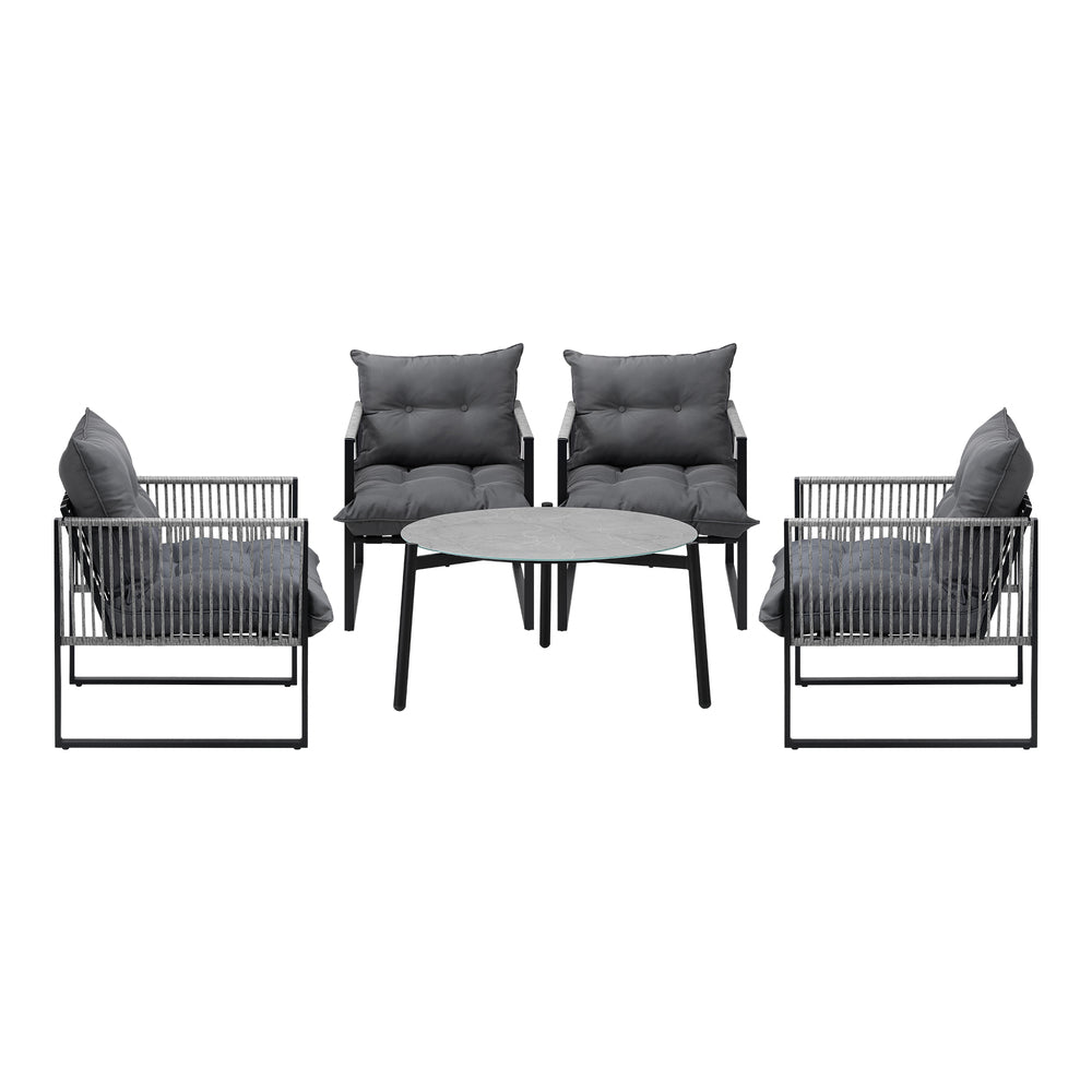 Livsip 5PCS Outdoor Patio Set Grey 70cm Table Cushioned Armchairs