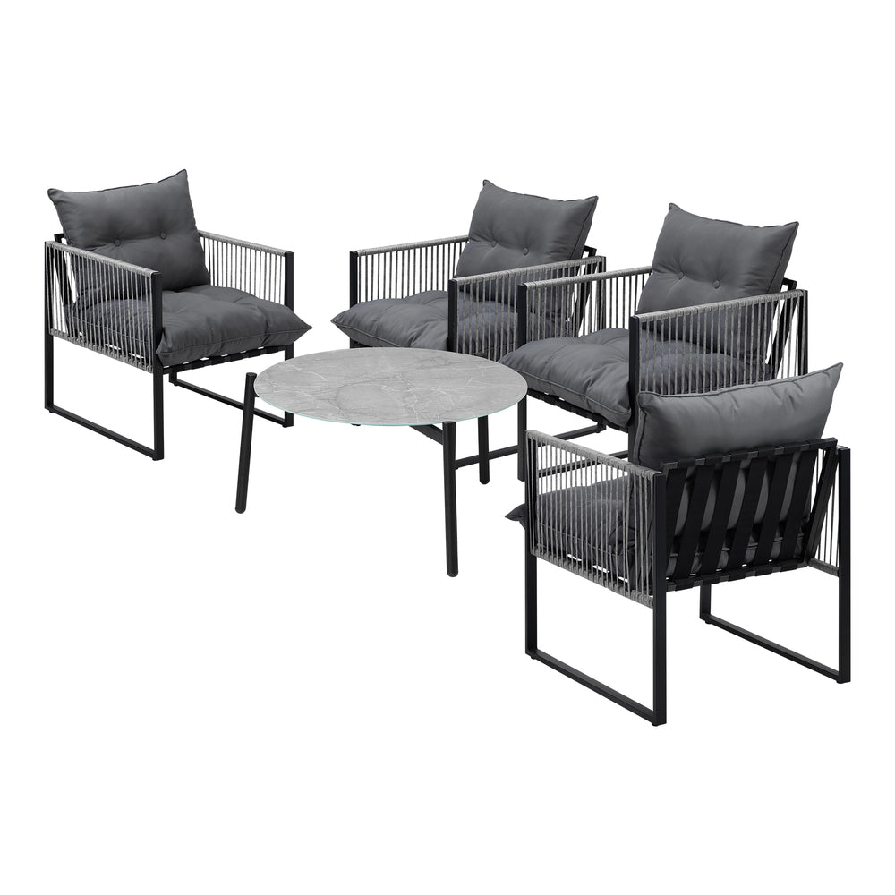 Livsip 5PCS Outdoor Patio Set Grey 70cm Table Cushioned Armchairs