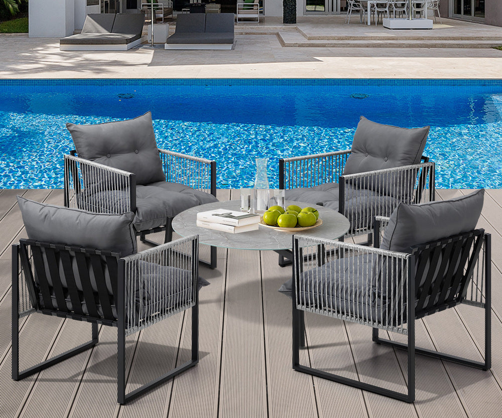 Livsip 5PCS Outdoor Patio Set Grey 70cm Table Cushioned Armchairs