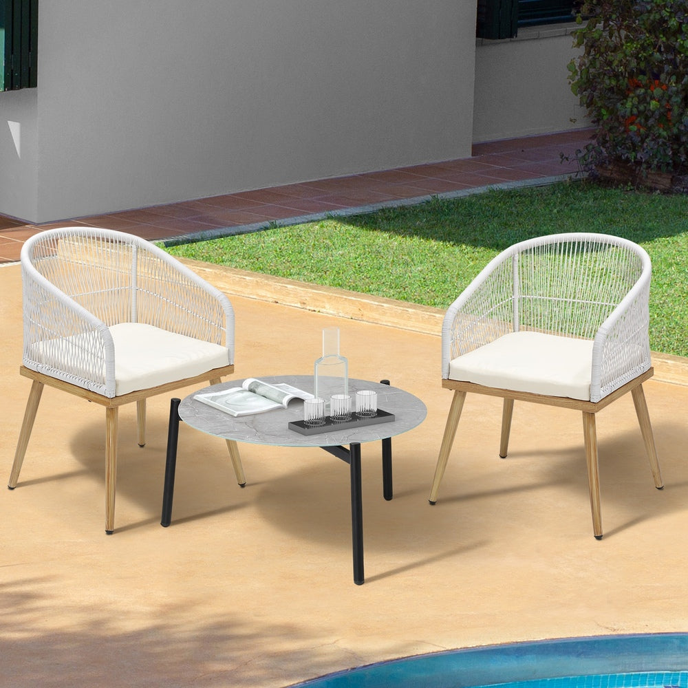 Livsip 3 Piece Outdoor Patio Set 70cm Table Polyester Chair Rope