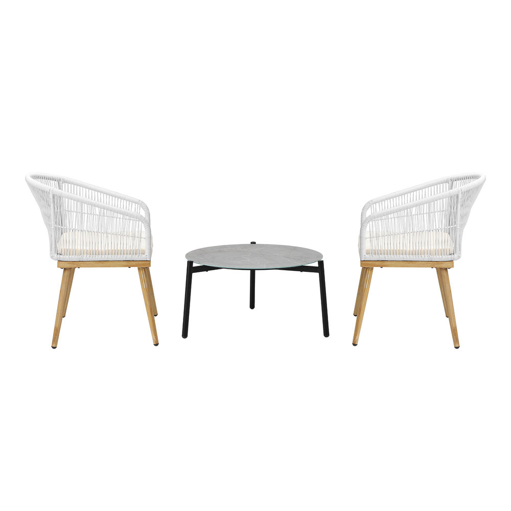 Livsip 3 Piece Outdoor Patio Set 70cm Table Polyester Chair Rope