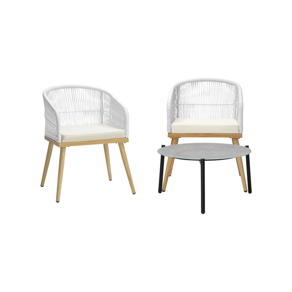 Livsip 3 Piece Outdoor Patio Set 70cm Table Polyester Chair Rope