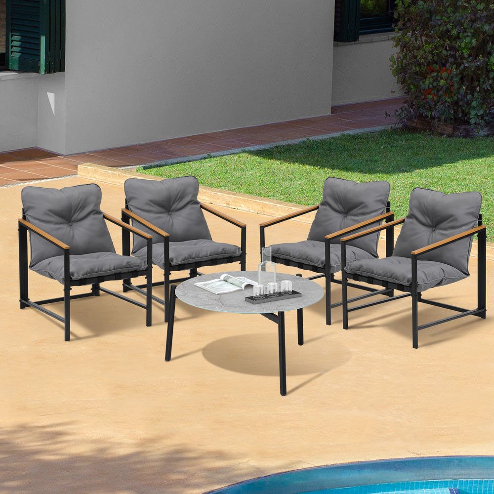 Livsip 4 Seater Outdoor Patio Set 70CM Round Grey Marble Table
