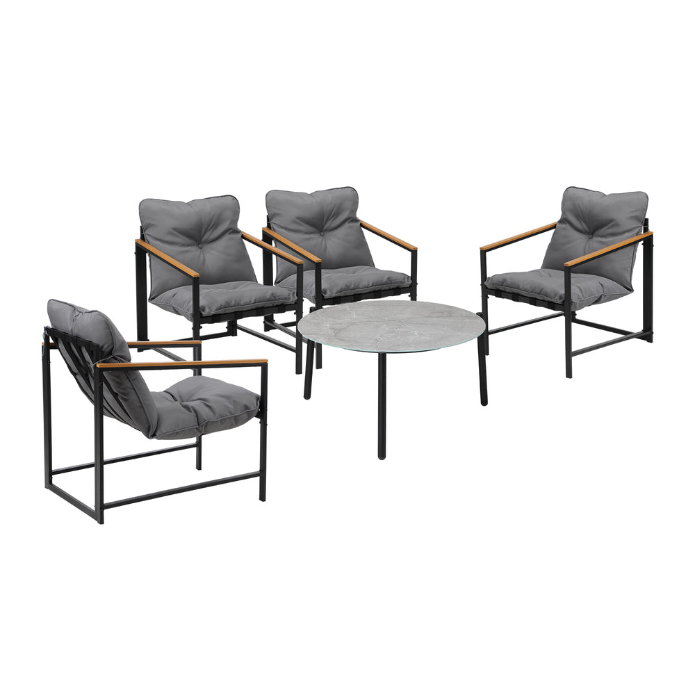 Livsip 4 Seater Outdoor Patio Set 70CM Round Grey Marble Table