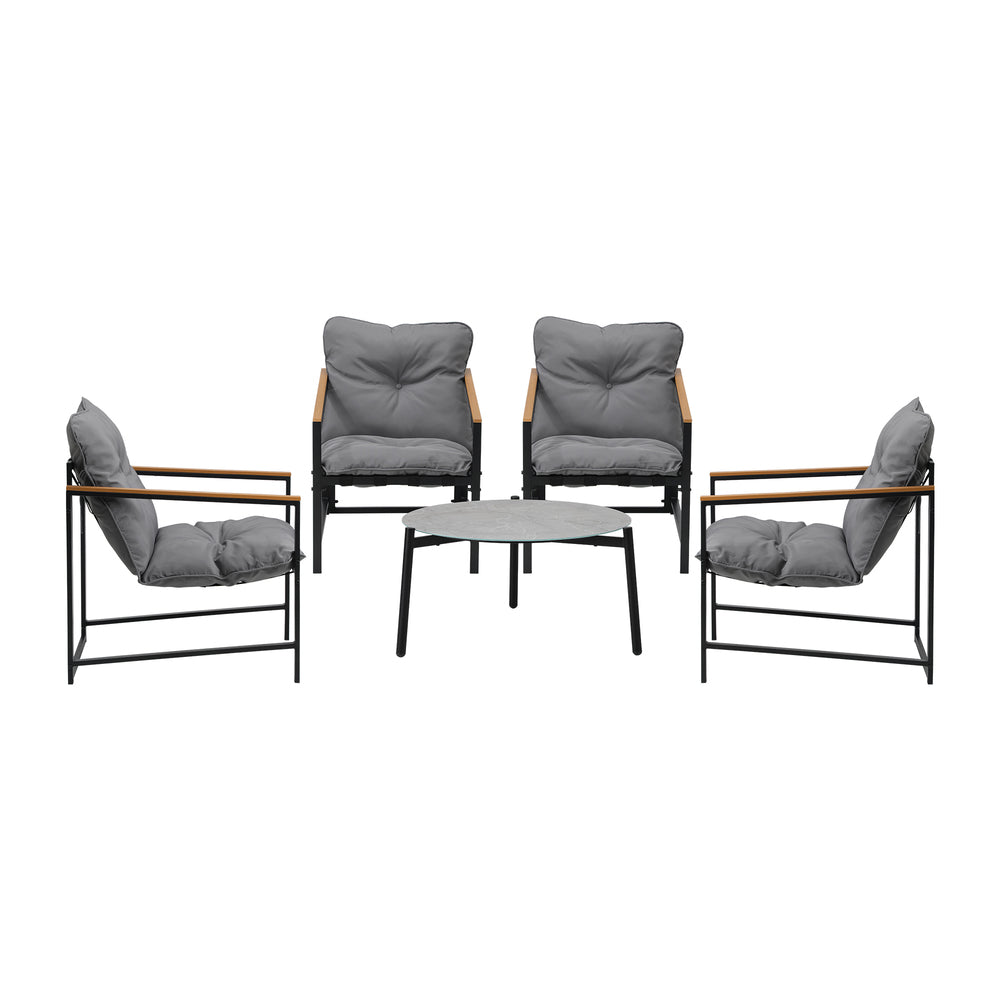 Livsip 4 Seater Outdoor Patio Set 70CM Round Grey Marble Table