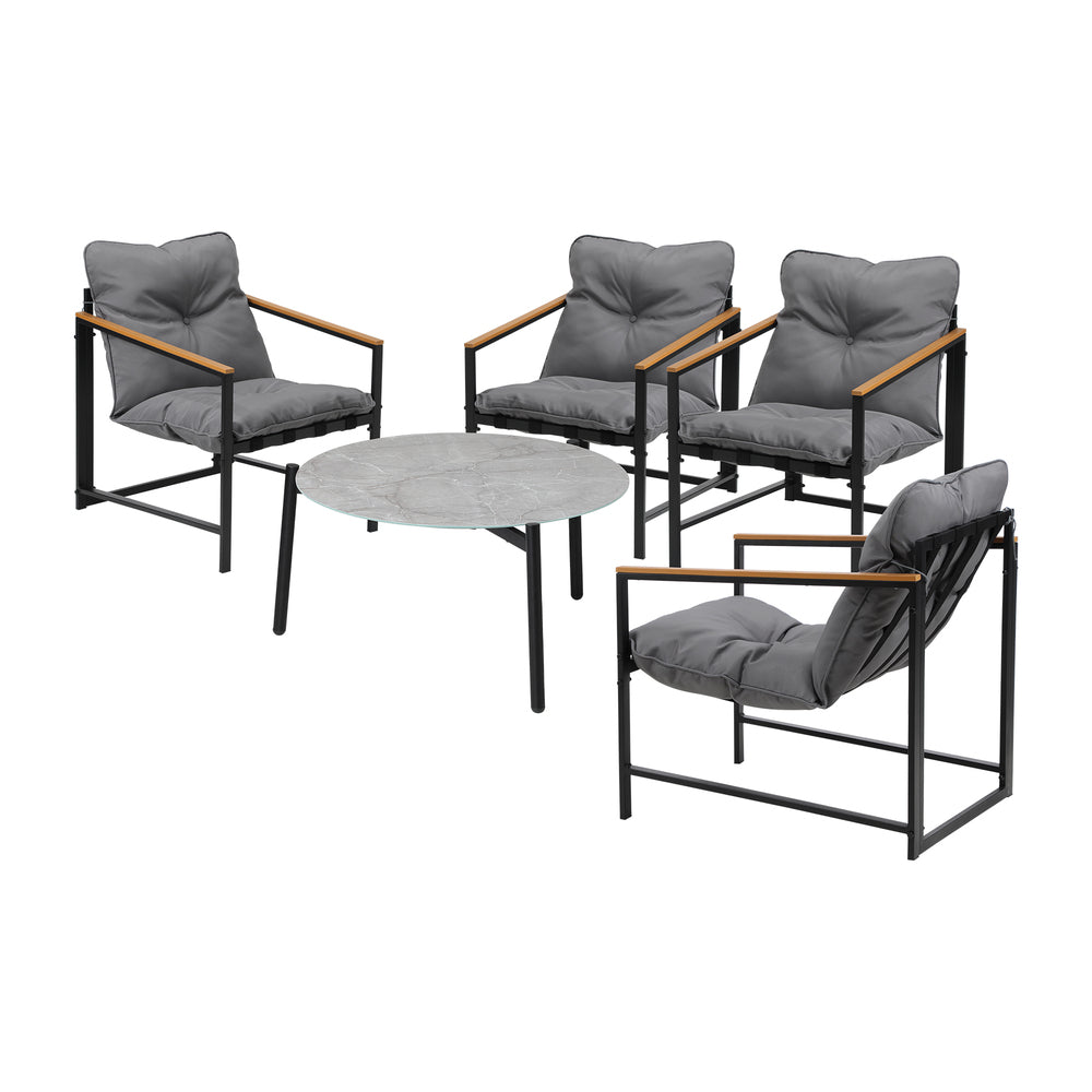 Livsip 4 Seater Outdoor Patio Set 70CM Round Grey Marble Table