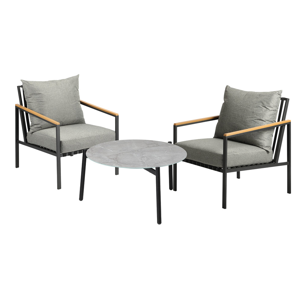 Livsip 3PCS Outdoor Lounge Set Grey 70cm Coffee Table Chairs